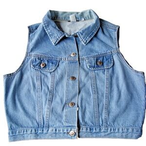 Vintage‎ 90's Faded Glory Women's Size Large Button Front Blue Denim Vest Jacket